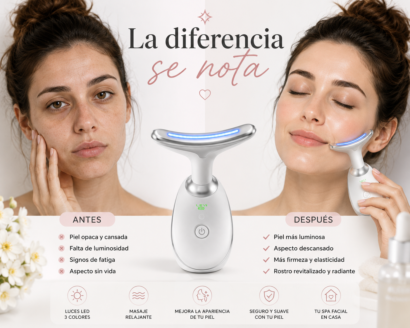 ✨💆‍♀️ MASAJEADOR FACIAL LED 3 EN 1✨💆‍♀️